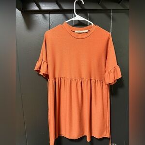 Orange Ruffle Sleeve Dress